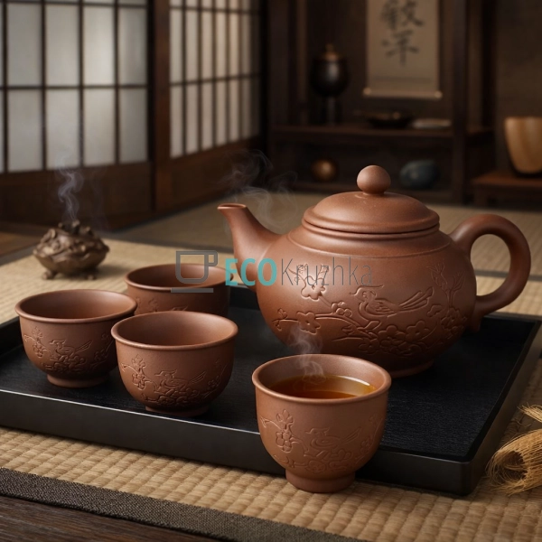 Набір для чаювання "Весняний" – чайник 750 мл, 4 піали,  ...