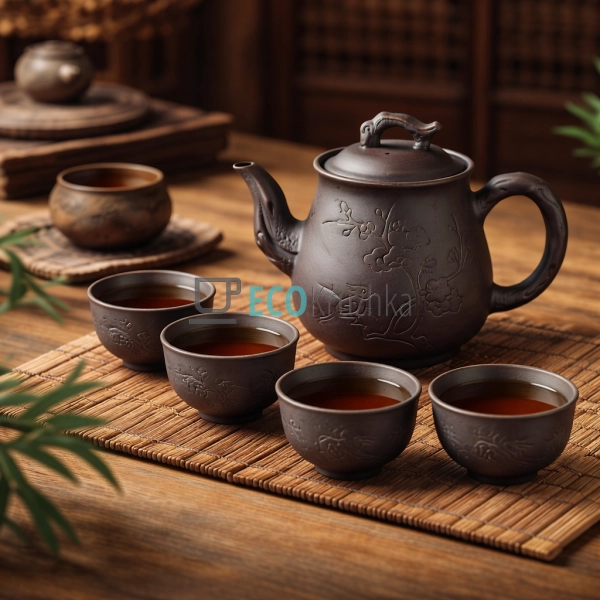 Набір для чаювання "Пташка" – чайник 750 мл, 4 піали (T2 ...