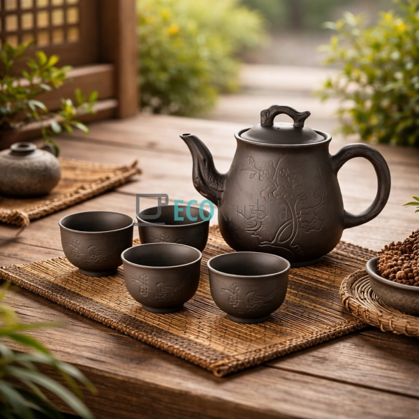 Набір для чаювання "Пташка" – чайник 750 мл, 4 піали (T2 ...