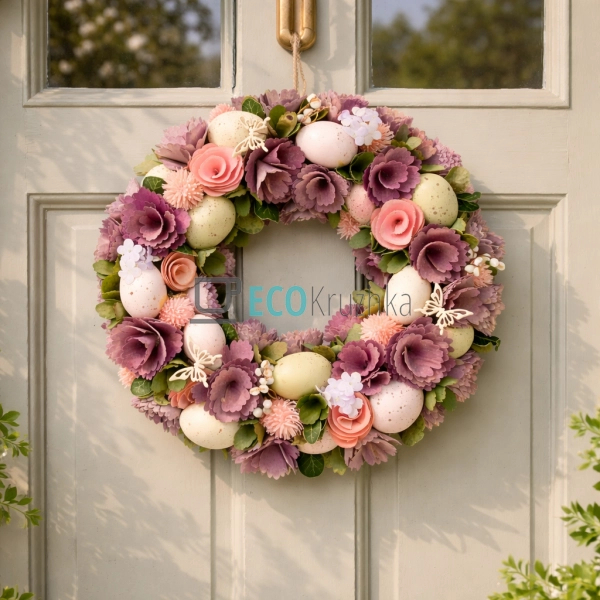 Великодній вінок 34 см пудрово-рожевий (743-891)