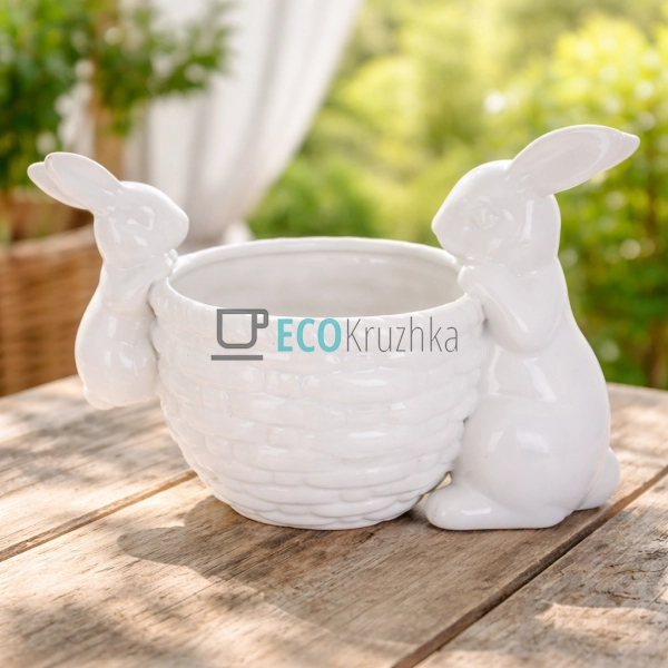 Декоративне кашпо Кролики з кошиком 15.5 см (928-033)