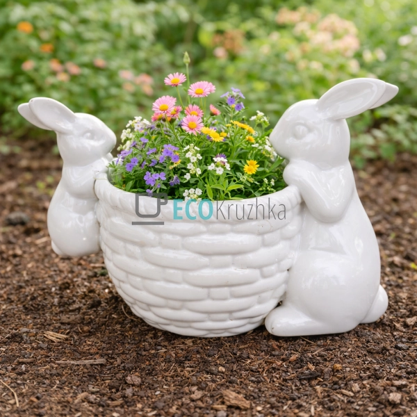Декоративне кашпо Кролики з кошиком 15.5 см (928-033)