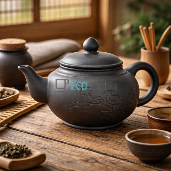 Глиняний чайник 750 мл “Весна” темний (T2560-1)
