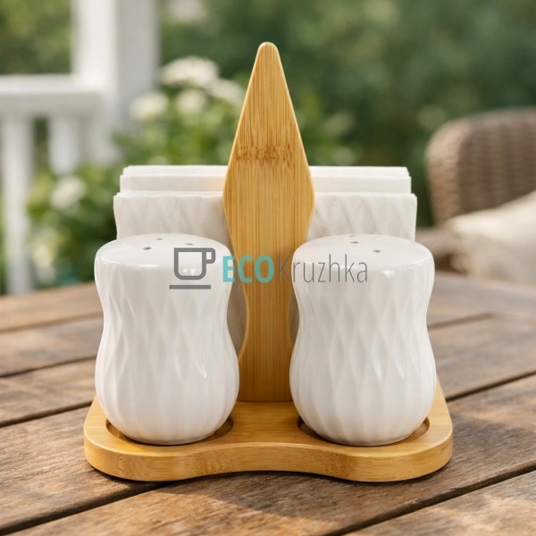 Набір на бамбуковій підставці три предмети (серветниця,  ...