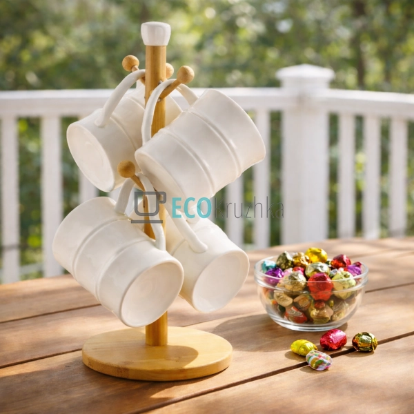 Набір чашок на бамбуковій підставці 300 мл Interos PJ037 ... Набір чашок на бамбуковій підставці 300 мл Interos PJ037 ...