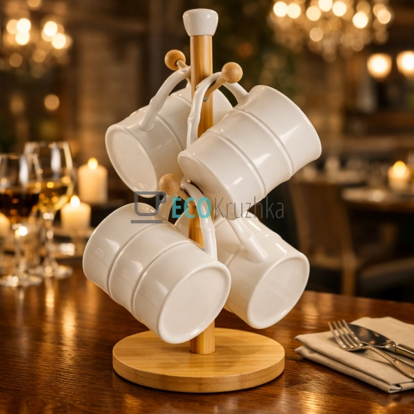 Набір чашок на бамбуковій підставці 300 мл Interos PJ037 ... Набір чашок на бамбуковій підставці 300 мл Interos PJ037 ...