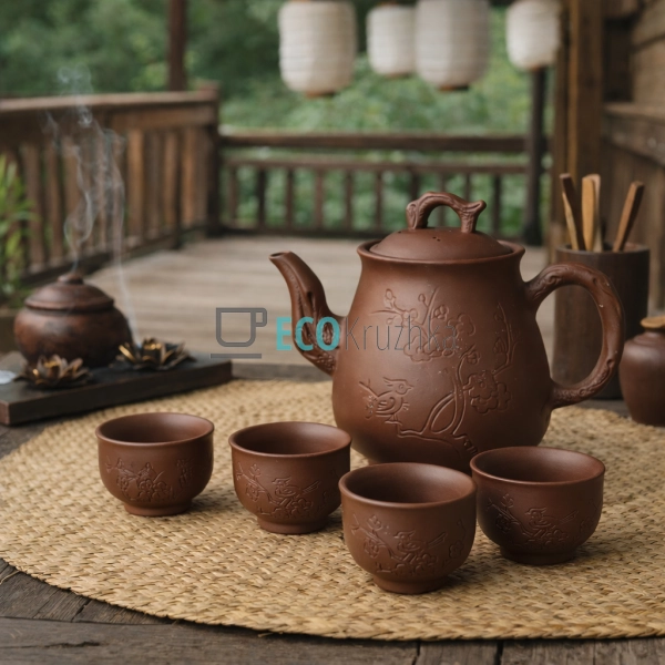 Набір для чаювання "Пташка" – чайник 750 мл, 4 піали (T2 ...