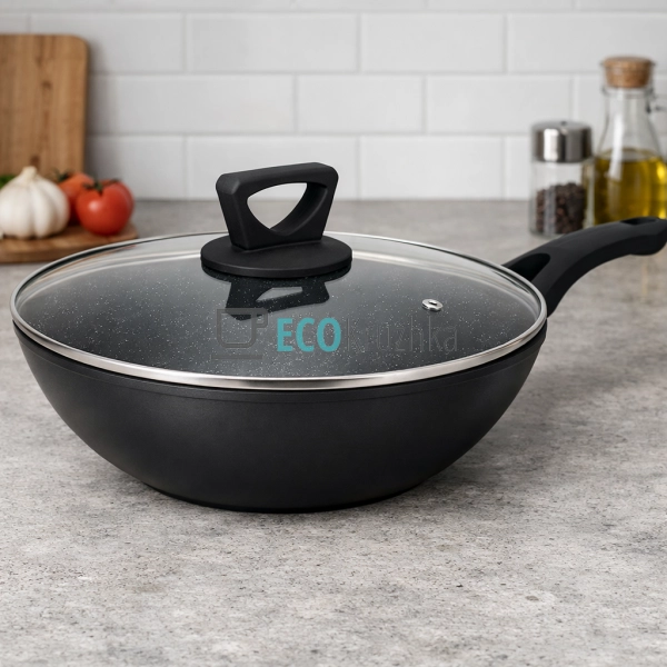 Сковорода WOK 30 см зі скляною кришкою Edenberg EB-14102