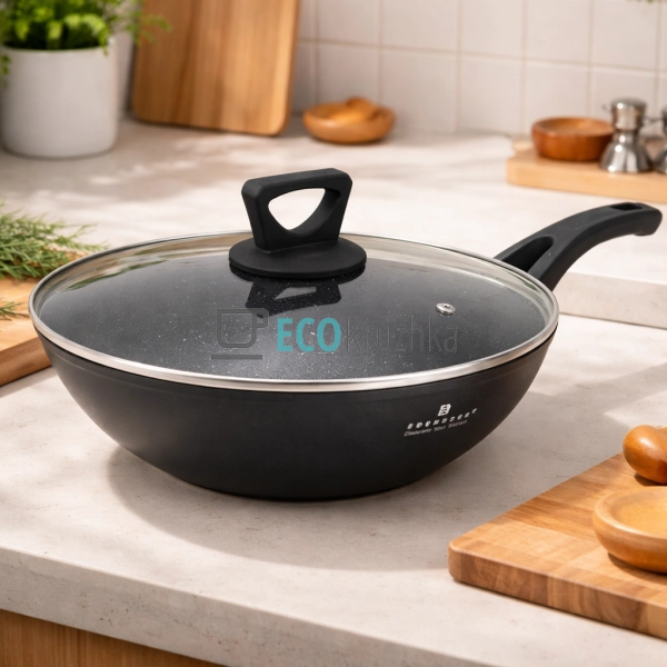 Сковорода WOK 28 см зі скляною кришкою Edenberg EB-14101
