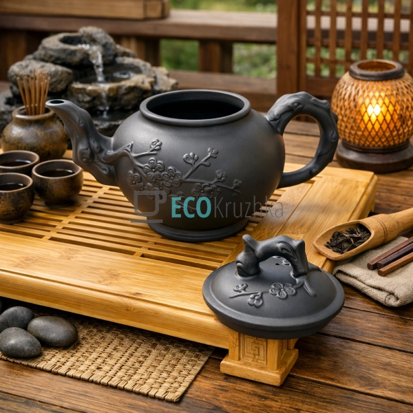 Глиняний чайник 900 мл “Сакура” темний (T2561-1)