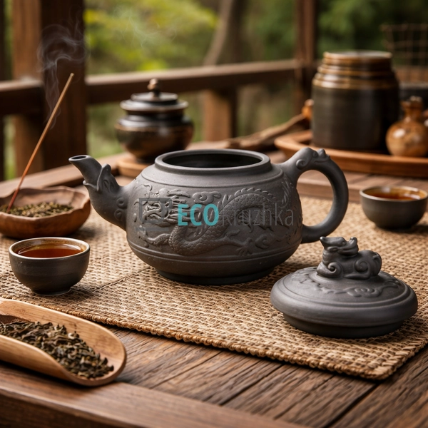 Глиняний чайник 780 мл “Ділун Дракон” темний (T2564-1)