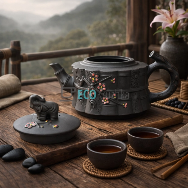 Глиняний чайник 700 мл “Процвітання” темний (T2586-1)