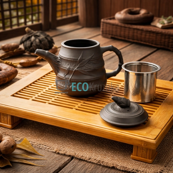 Глиняний чайник 650 мл “Бамбук” темний (T2567-1)