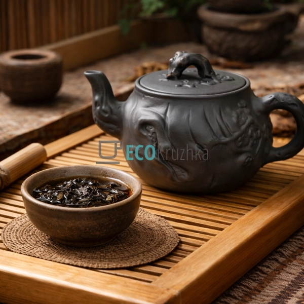Глиняний чайник 600 мл “Старе Дерево” темний (T2584-1)