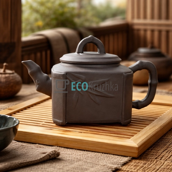 Глиняний чайник 450 мл “Гілка бамбука” темний (T2591-1)