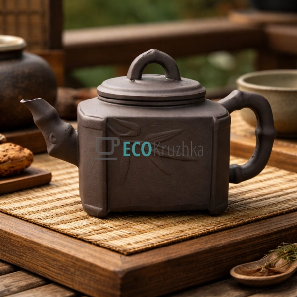 Глиняний чайник 450 мл “Гілка бамбука” темний (T2591-1)