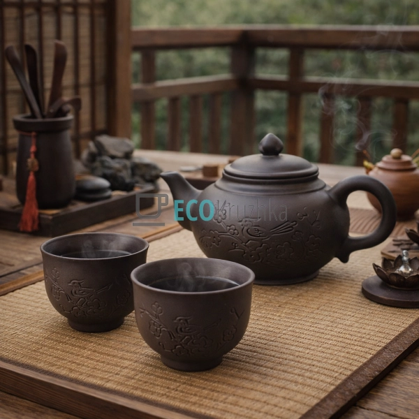 Глиняна піала для чаю 100 мл “Квітуча сакура” темний (TC ...