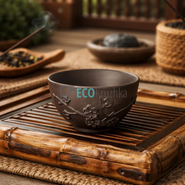 Глиняна піала для чаю 100 мл “Сакура” темний (TC077-1)