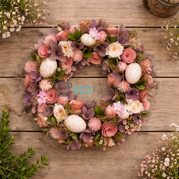 Великодній вінок 33 см лілово-персиковий (743-887)
