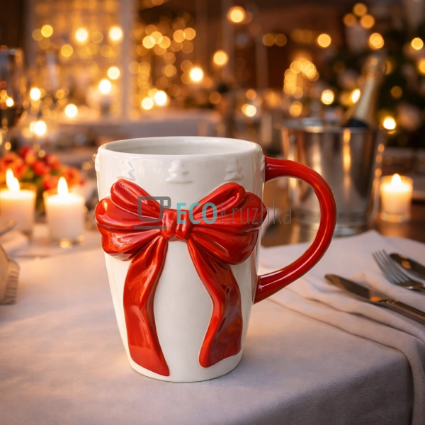 Кухоль керамічний Бант 580 мл біло-червоний (834-454)