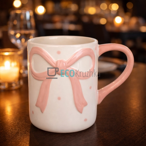 Кухоль керамічний Бант 400 мл біло-рожевий (304-040)