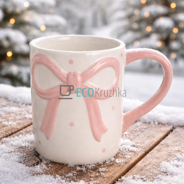 Кухоль керамічний Бант 400 мл біло-рожевий (304-040)