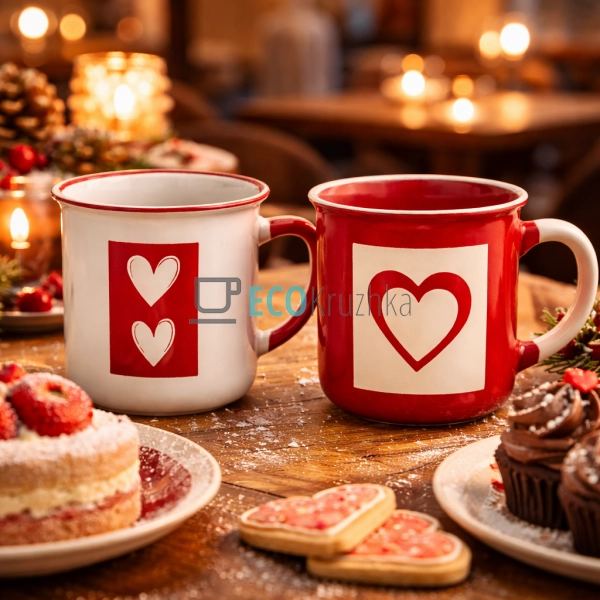 Набір порцелянових кружок 2 шт Серце 300 мл (B04-004)