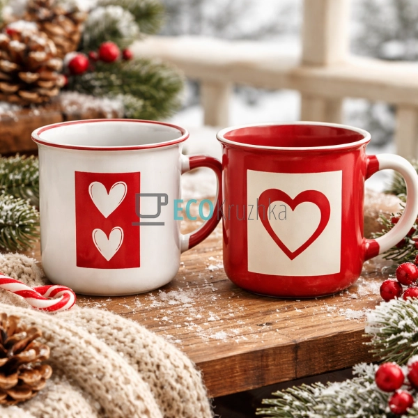 Набір порцелянових кружок 2 шт Серце 300 мл (B04-004)