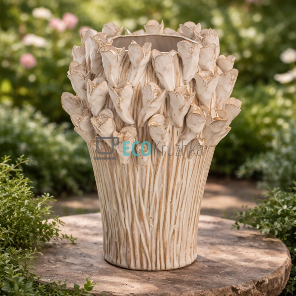 Декоративна керамічна ваза Крокуси 17 х 17 х 23.5 см беж ...