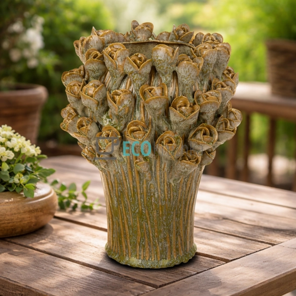 Декоративна керамічна ваза Крокуси 17 х 17 х 23.5 см зел ...