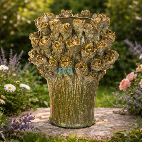 Декоративна керамічна ваза Крокуси 17 х 17 х 23.5 см зел ...