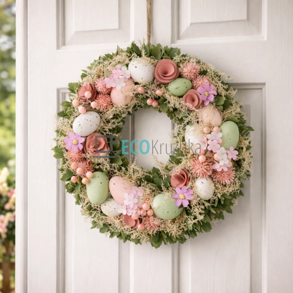 Декоративний великодній вінок 36 см рожевий (743-904)