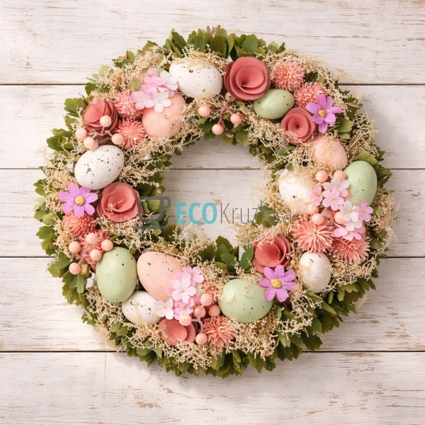 Декоративний великодній вінок 36 см рожевий (743-904)