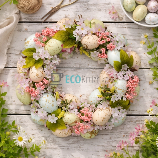 Декоративний великодній вінок 35 см пастельний відтінок  ...
