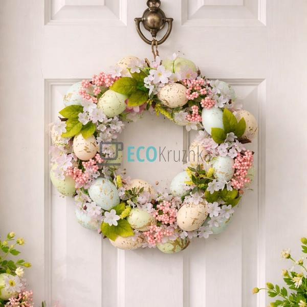 Декоративний великодній вінок 35 см пастельний відтінок  ...