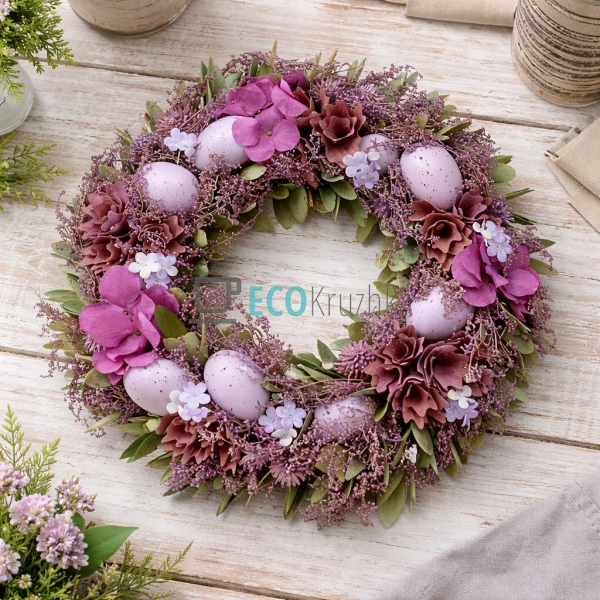 Декоративний великодній вінок 36 см лавандовий (743-901)