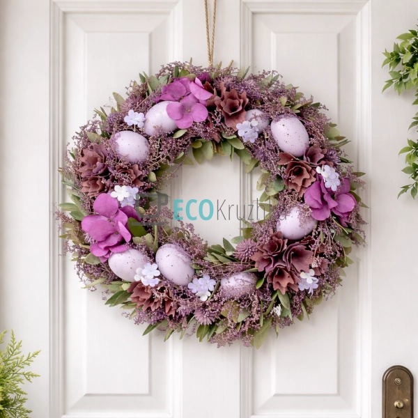 Декоративний великодній вінок 36 см лавандовий (743-901)