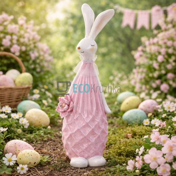 Декоративна статуетка Зайчик з квіткою рожевий (831-888)