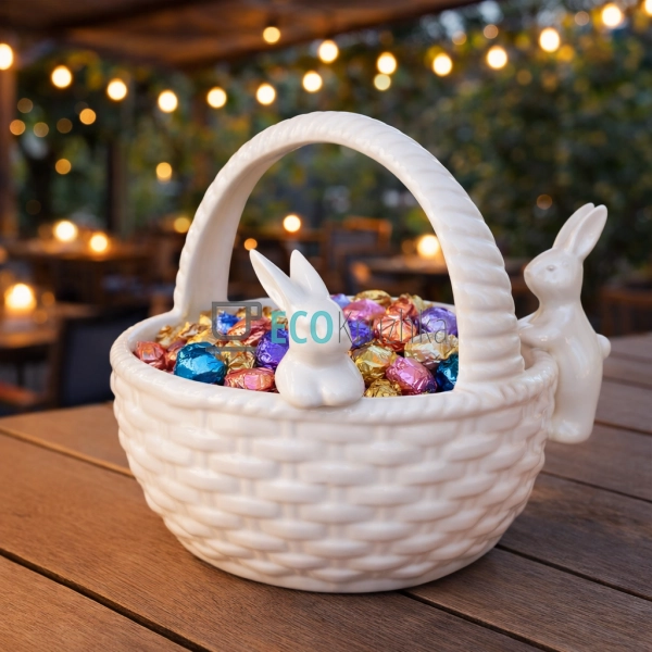 Декоративна цукерниця-кашпо Зайчики в кошику (733-319)