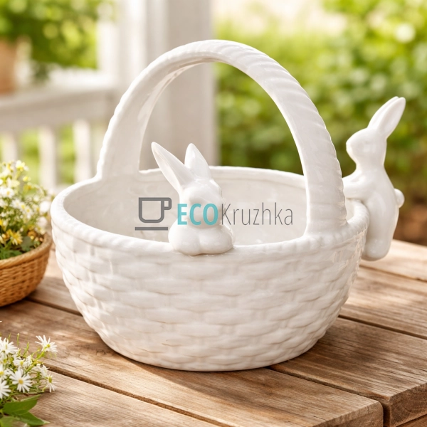 Декоративна цукерниця-кашпо Зайчики в кошику (733-319)