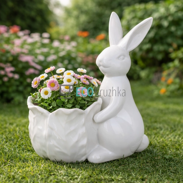 Декоративне керамічне кашпо Зайка з капустою (733-777)