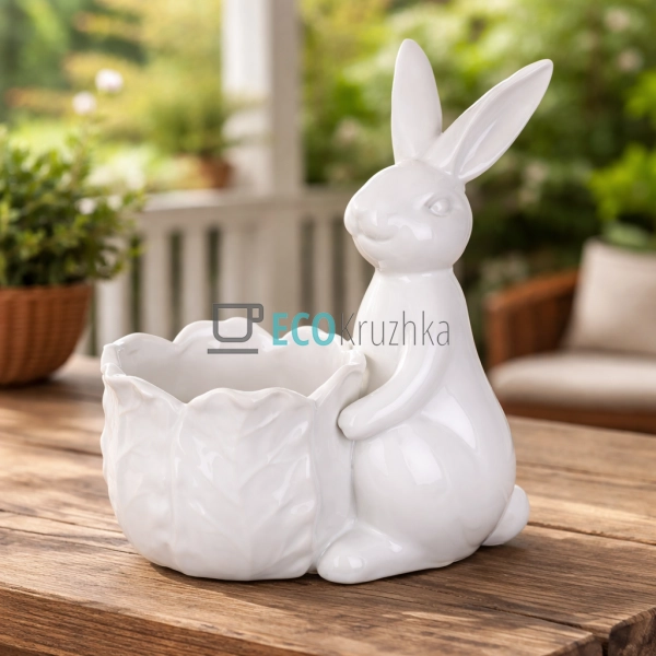 Декоративне керамічне кашпо Зайка з капустою (733-777)