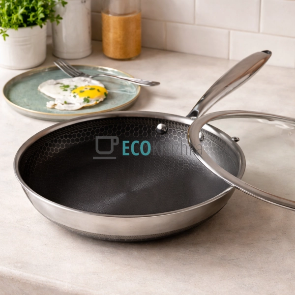 Сковорода 24 см нержавіюча професійна з кришкою HO_PE (2 ...