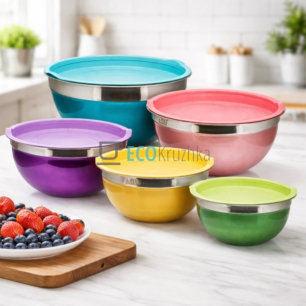 Набір кольорових салатників 5 шт нержавіючих APL9032-1