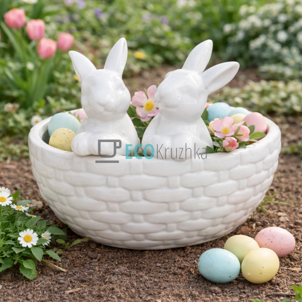 Декоративне кашпо Кролики в кошику 21 см (733-392)