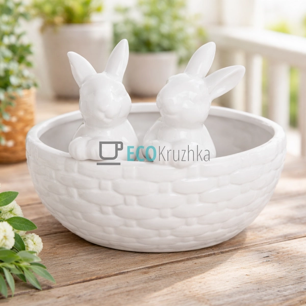 Декоративне кашпо Кролики в кошику 21 см (733-392)