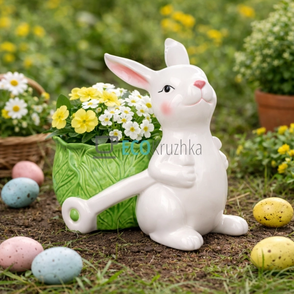 Керамічне кашпо Зайка з візком 20.5 х 12.5 х 18.5 см (92 ...