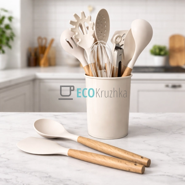 Набір кухонного приладдя 11 предметів з силікон бамбуков ...