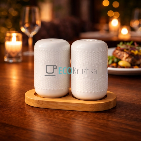 Сільничка та перечниця на бамбуковій підставці PJ02563