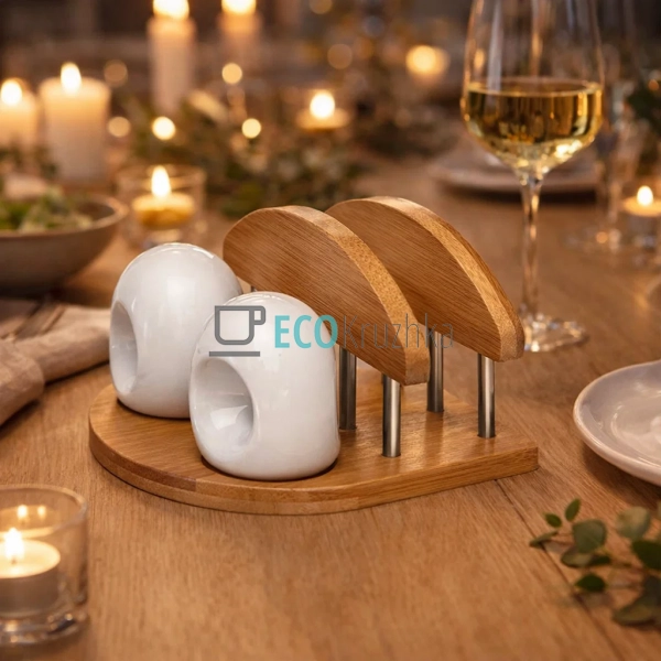 Сільничка та перечниця, серветниця на бамбуковій підстав ...